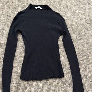 Black Ribbed Long Sleeve Top